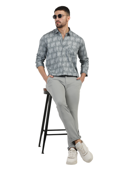 Teal Printed Semi Casual Shirt