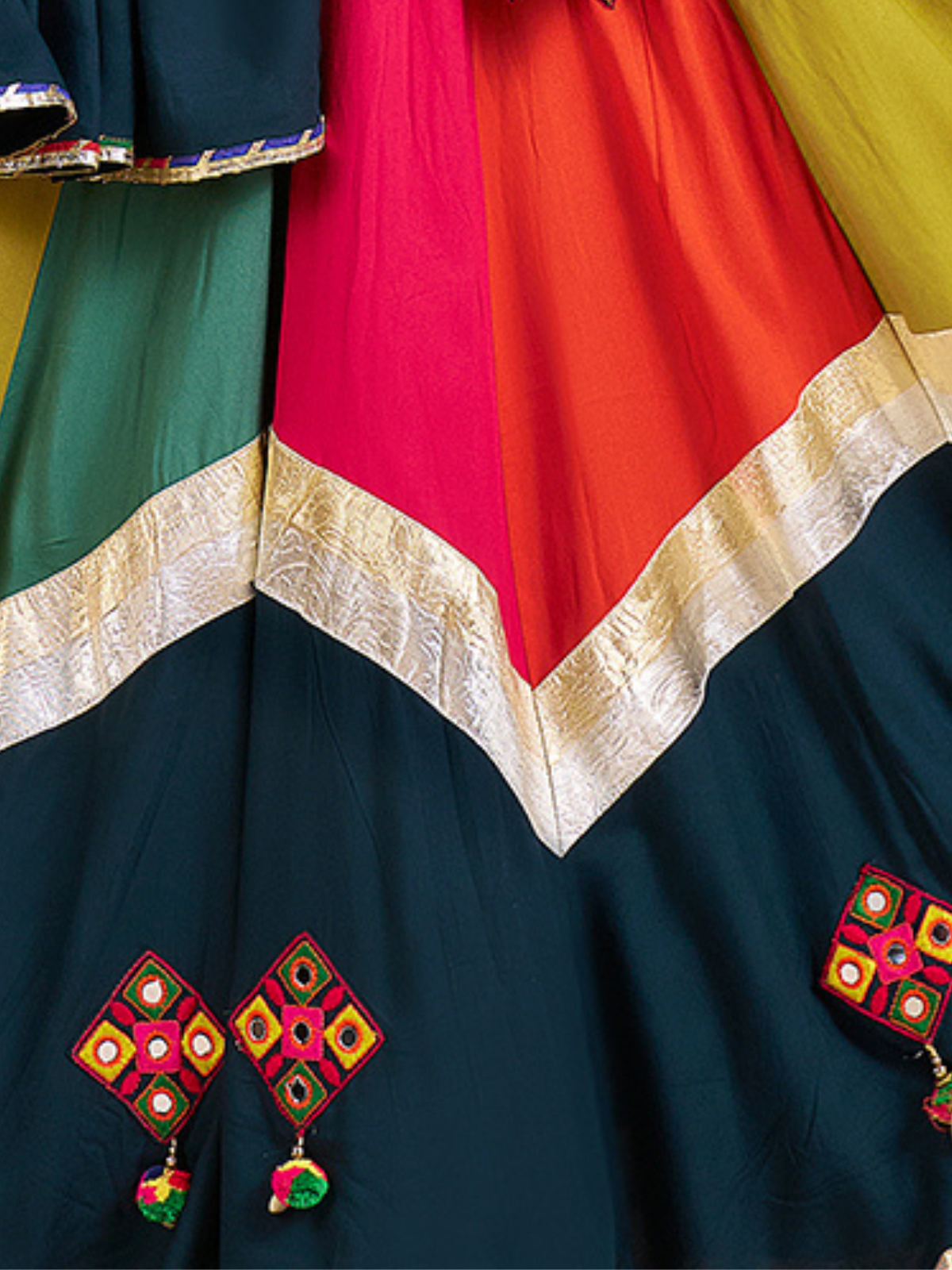 Odette Multicolor Viscose Cotton Embroidered Semi-Stitched Lehenga Choli For Women