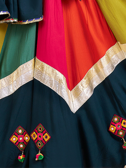 Odette Multicolor Viscose Cotton Embroidered Semi-Stitched Lehenga Choli For Women