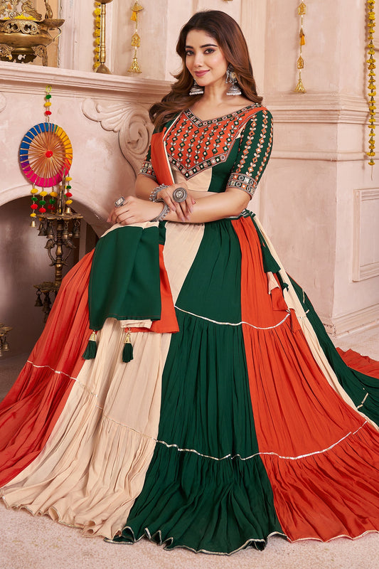 Multi Colored Viscose Frill and Flared Printed Chaniya Choli
