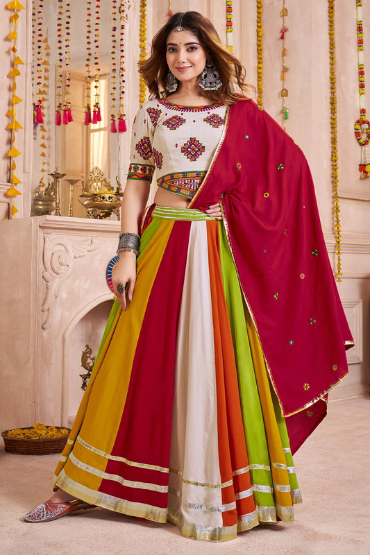 Multi Colored Viscose Cotton Flared Chaniya Choli