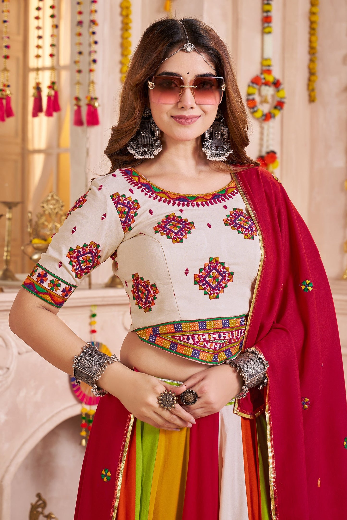 Multi Colored Viscose Cotton Flared Chaniya Choli