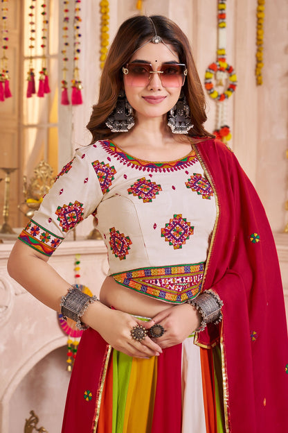 Multi Colored Viscose Cotton Flared Chaniya Choli