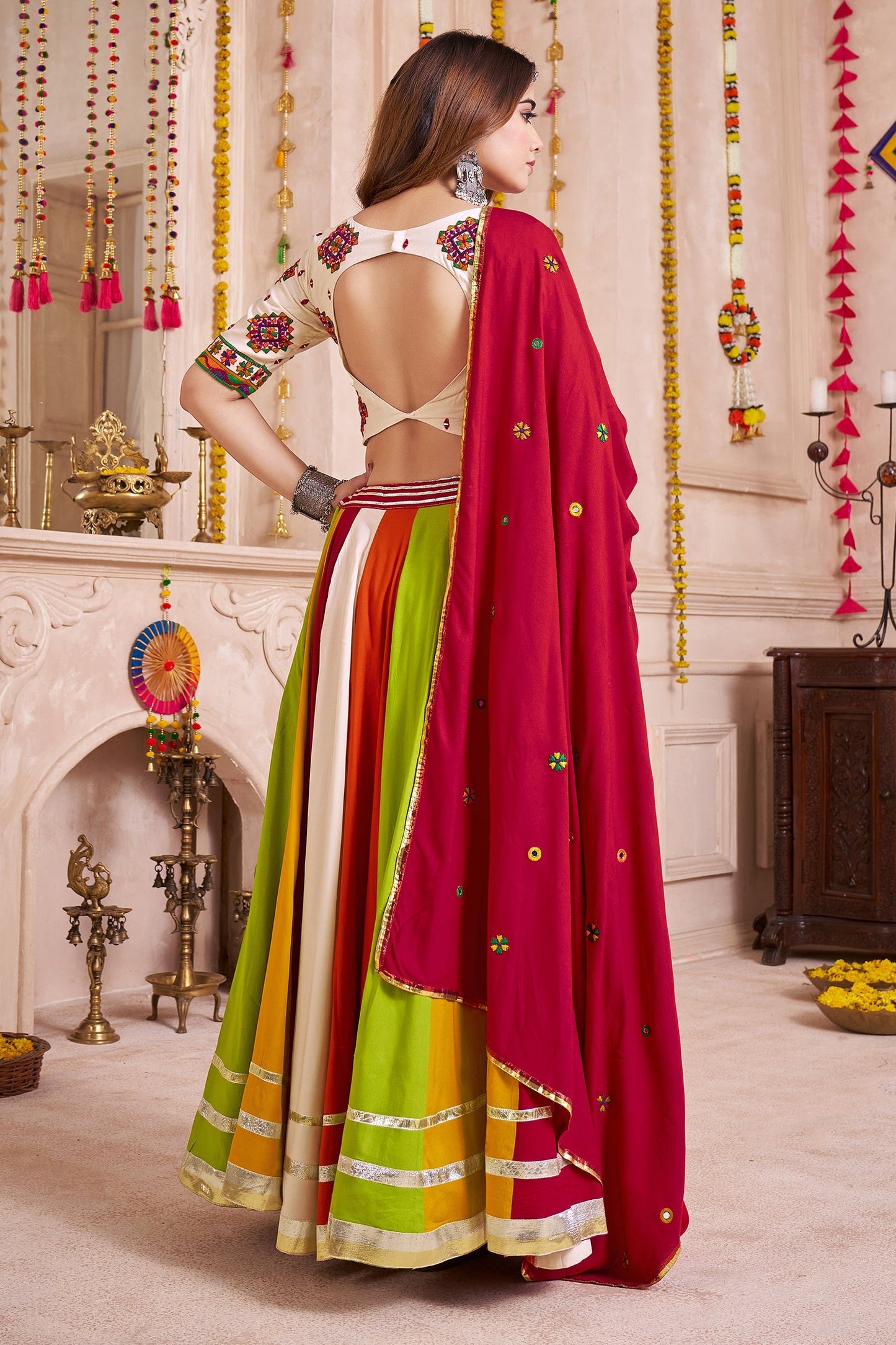 Multi Colored Viscose Cotton Flared Chaniya Choli