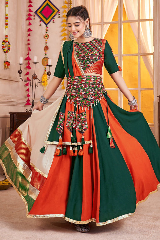 Multi Colored Viscose Chaniya Choli with Kachchi Work Dupatta