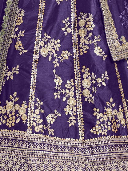 Odette Blue Art Silk Embroidered Semi-Stitched lehenga For Women