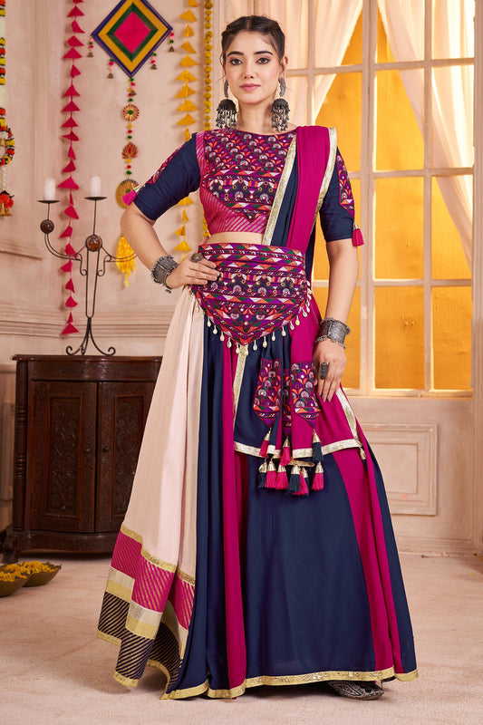 Multi Colored Viscose Cotton Chaniya Choli with Kachchi Work Dupatta
