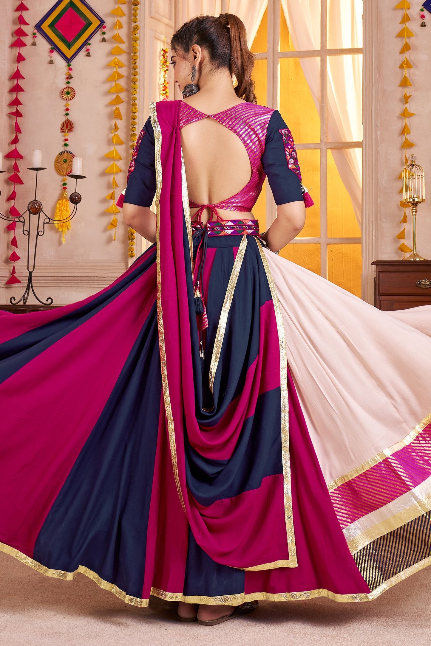 Multi Colored Viscose Cotton Chaniya Choli with Kachchi Work Dupatta