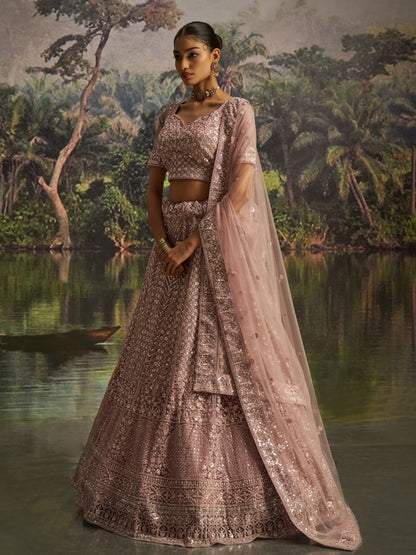 Odette Mauve Net Embellished Semi-Stitched Lehenga For Women