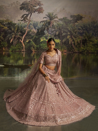 Odette Mauve Net Embellished Semi-Stitched Lehenga For Women