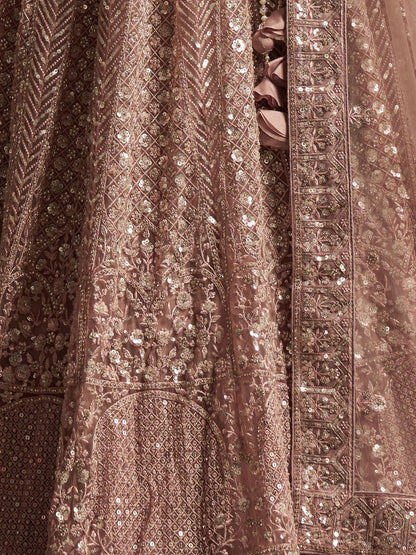 Odette Mauve Net Embellished Semi-Stitched Lehenga For Women