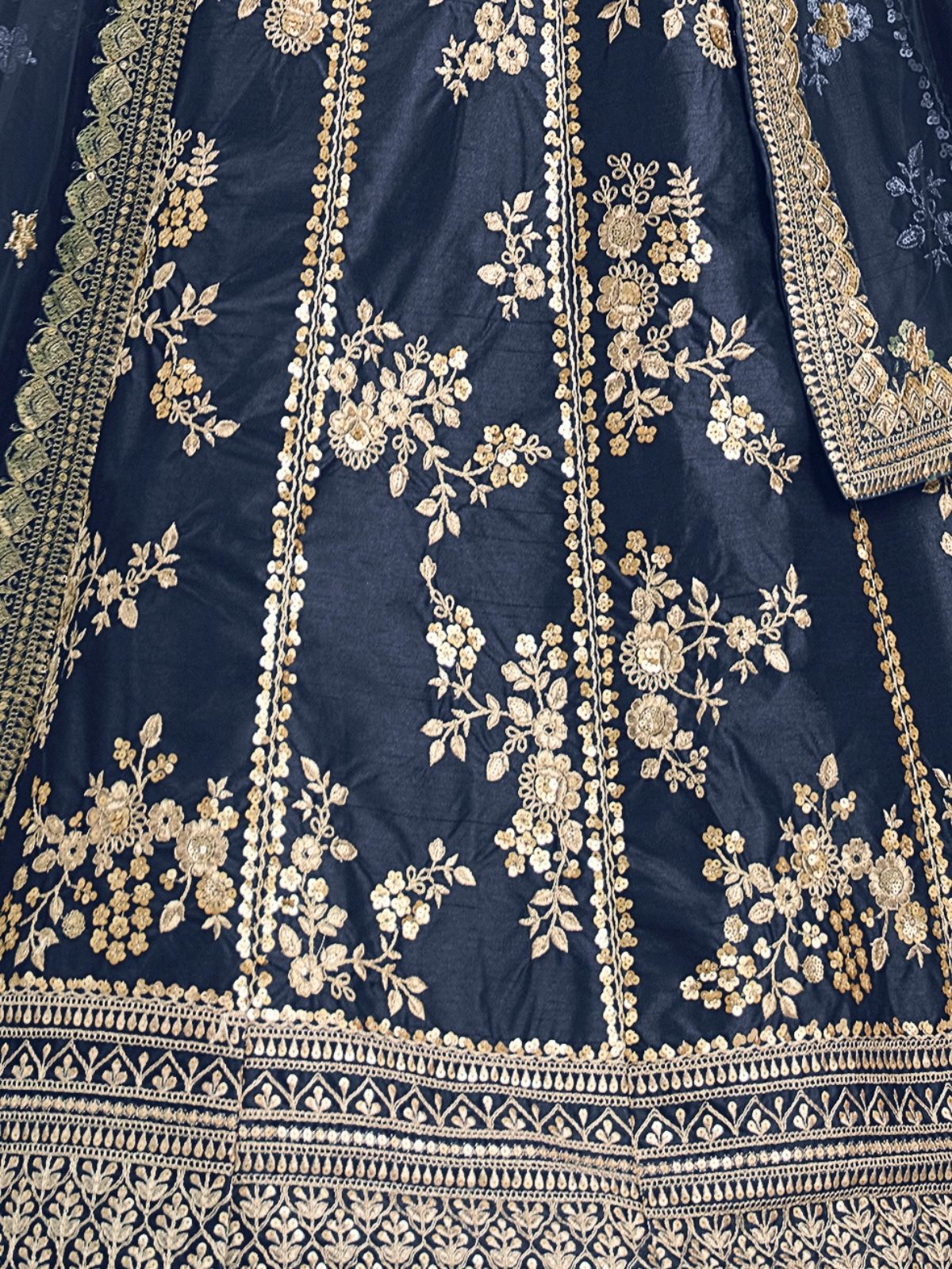 Odette Navy Blue Art Silk Embroidered Semi-Stitched lehenga For Women
