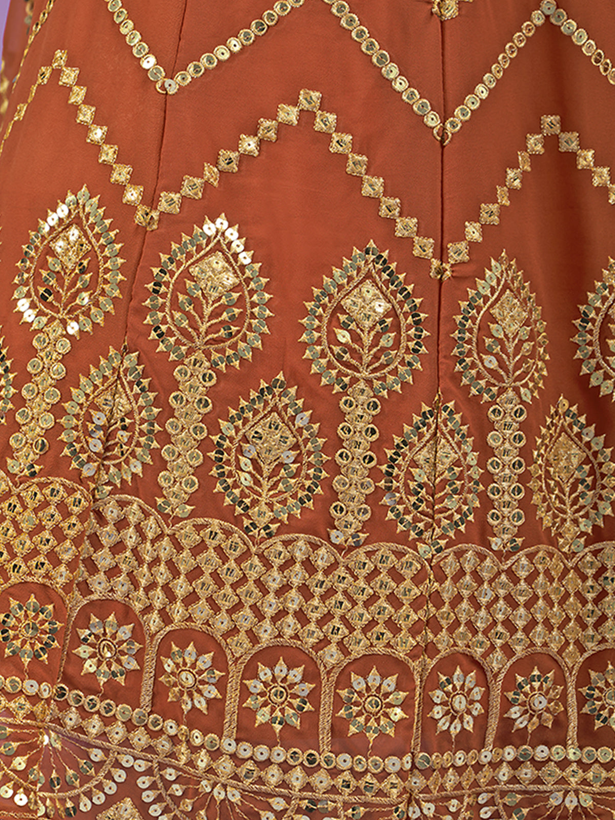 Odette Rust Embroidered Georgette Semi Stitched Lehenga With Blouse For Women