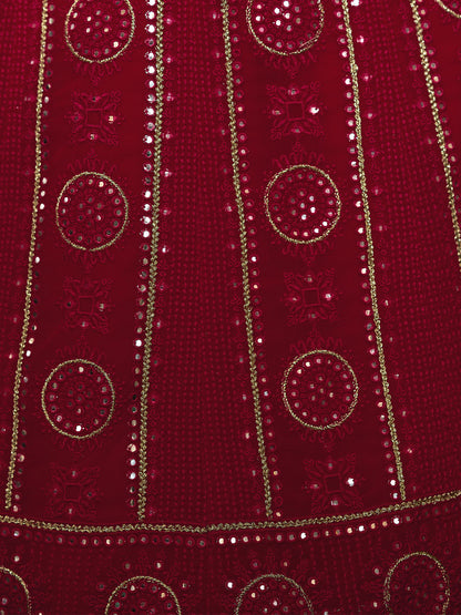 Odette Women Embroidered Pink Georgette Semi Stitched Lehenga With Blouse Piece