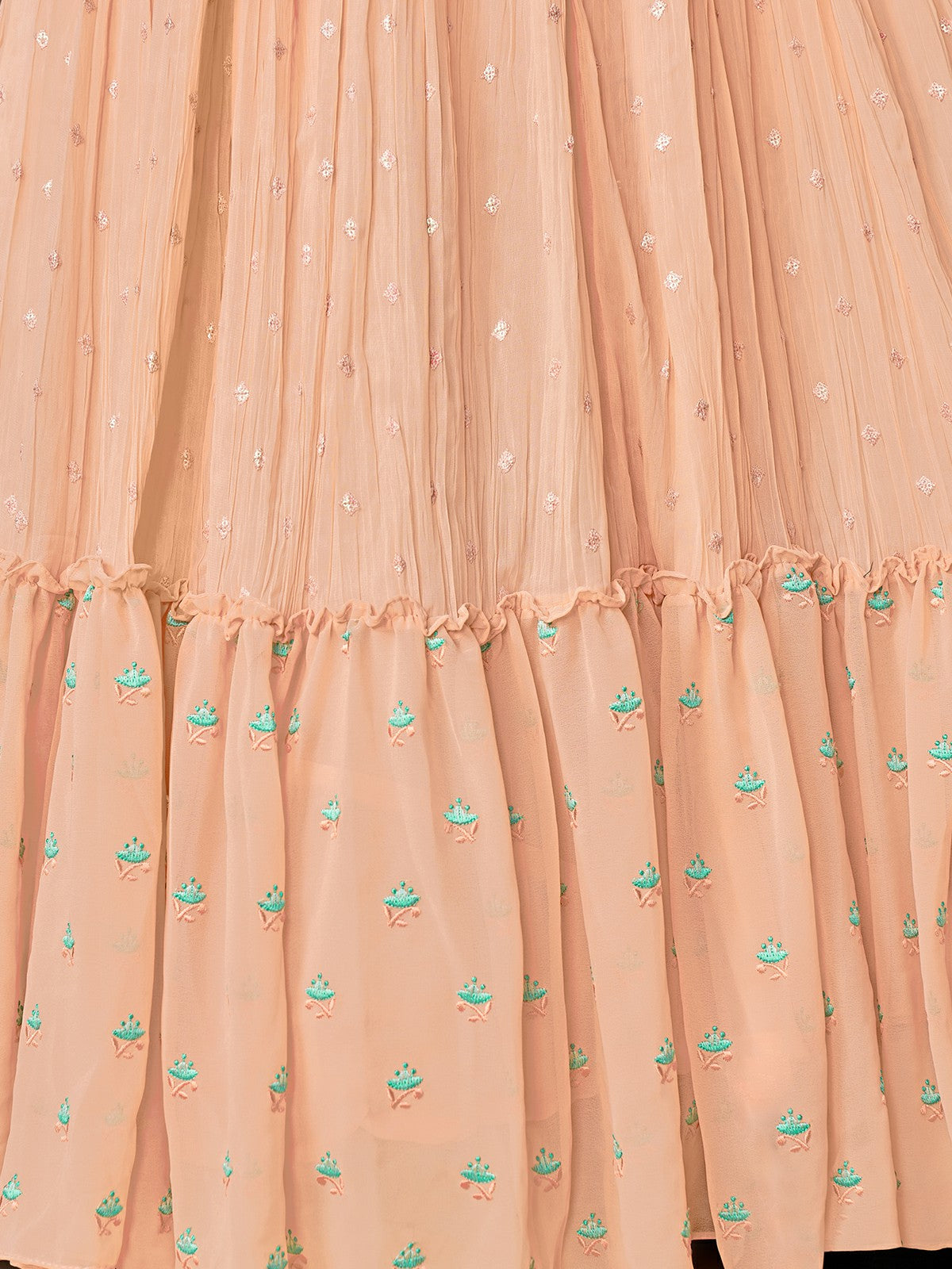 Odette Peach Embroidered Georgette Stitched Lehenga With Blouse For Women