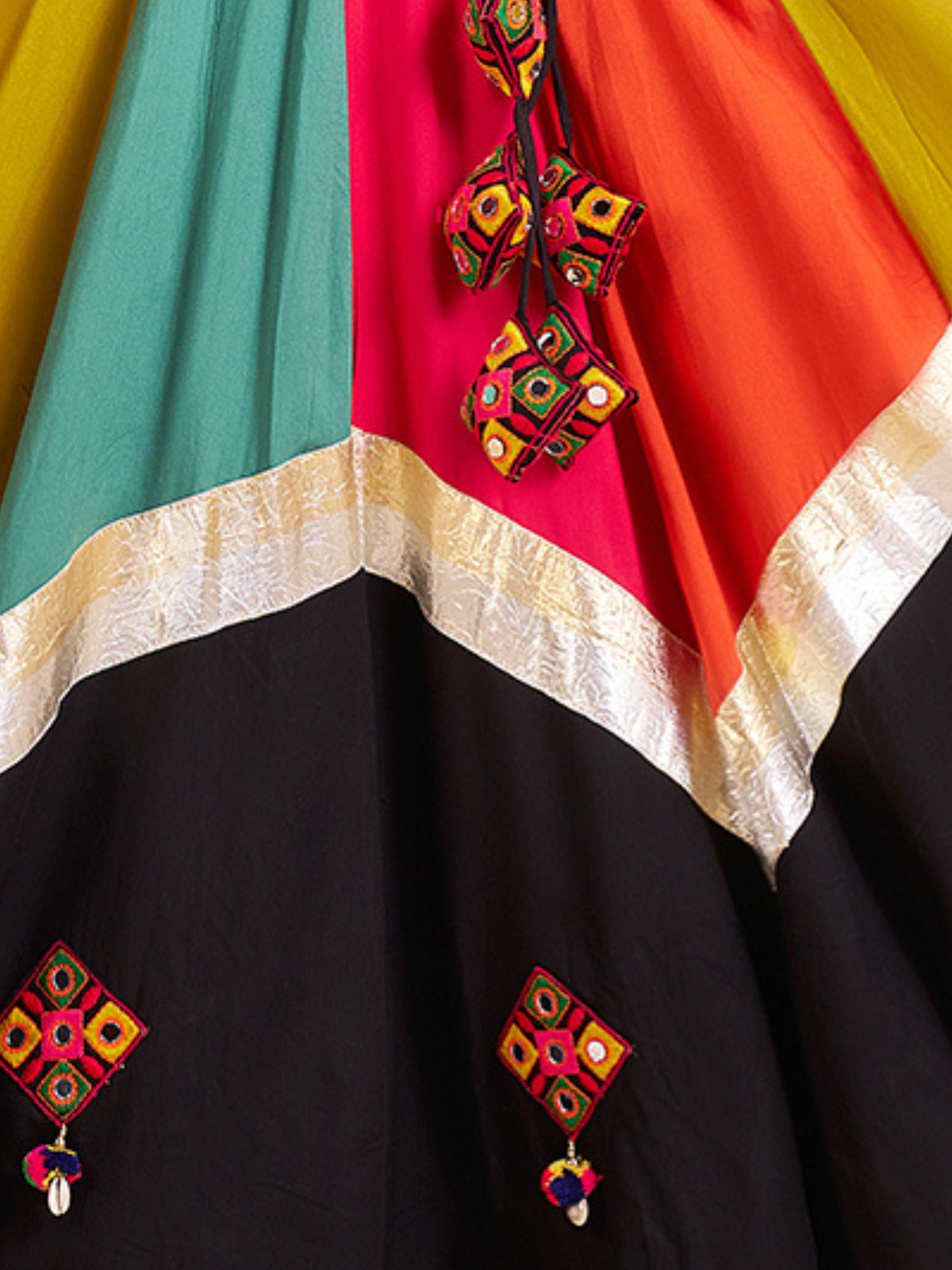 Odette Multicolor Viscose Cotton Embroidered Semi-Stitched Lehenga Choli For Women