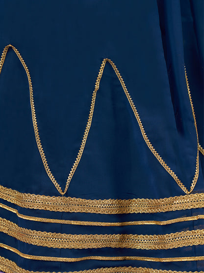Odette Navy Blue Embellished Georgette Semi Stitched Lehenga With Blouse For Women