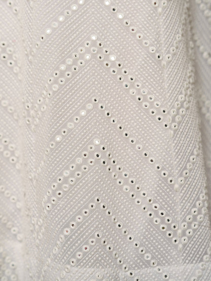 Odette Women White Embroidered Georgette Semi Stitched Lehenga With Blouse Piece