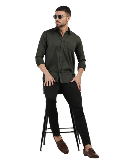 Forest Green Satin Solid Shirt