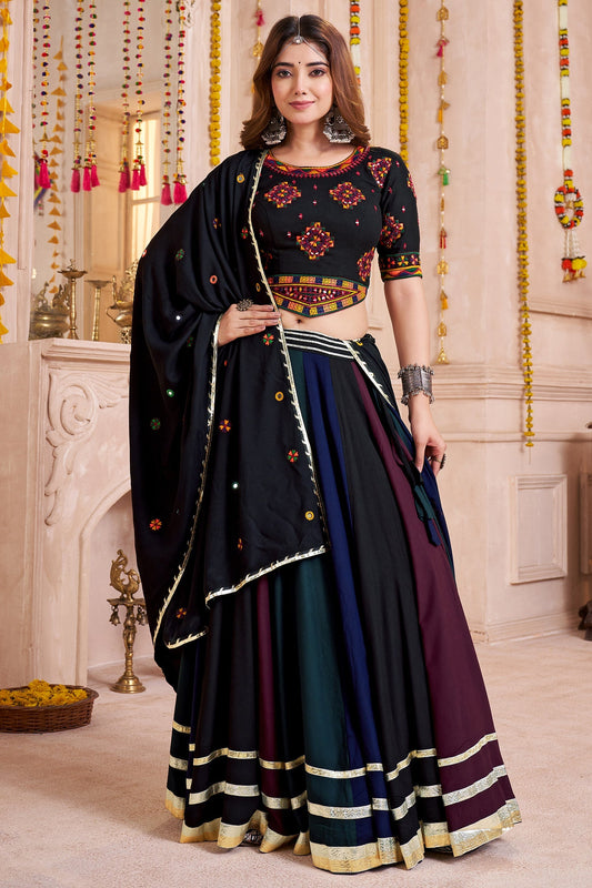 Multi Colored Viscose Cotton Flared Chaniya Choli with Lace