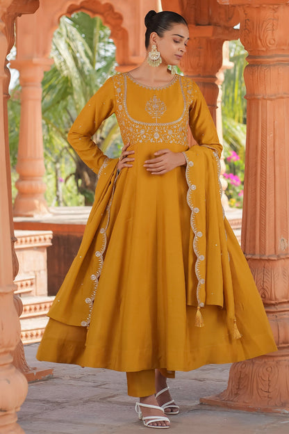 Art Silk Embroidered Anarkali Kurti Set