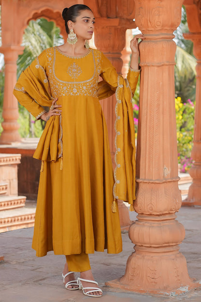 Art Silk Embroidered Anarkali Kurti Set