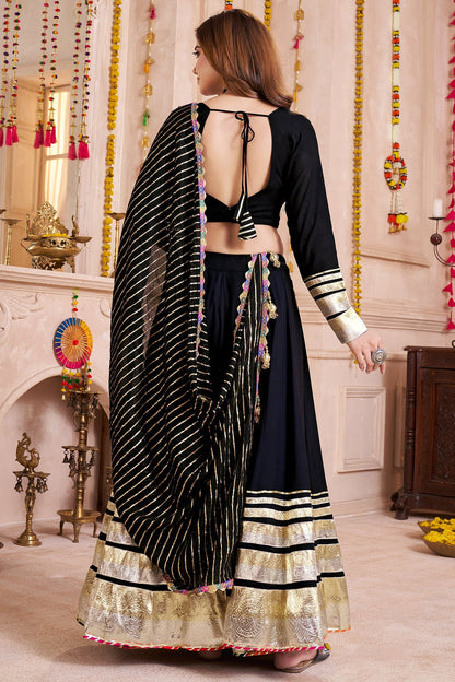 Black Viscose Flared Chaniya Choli with Lampi Border