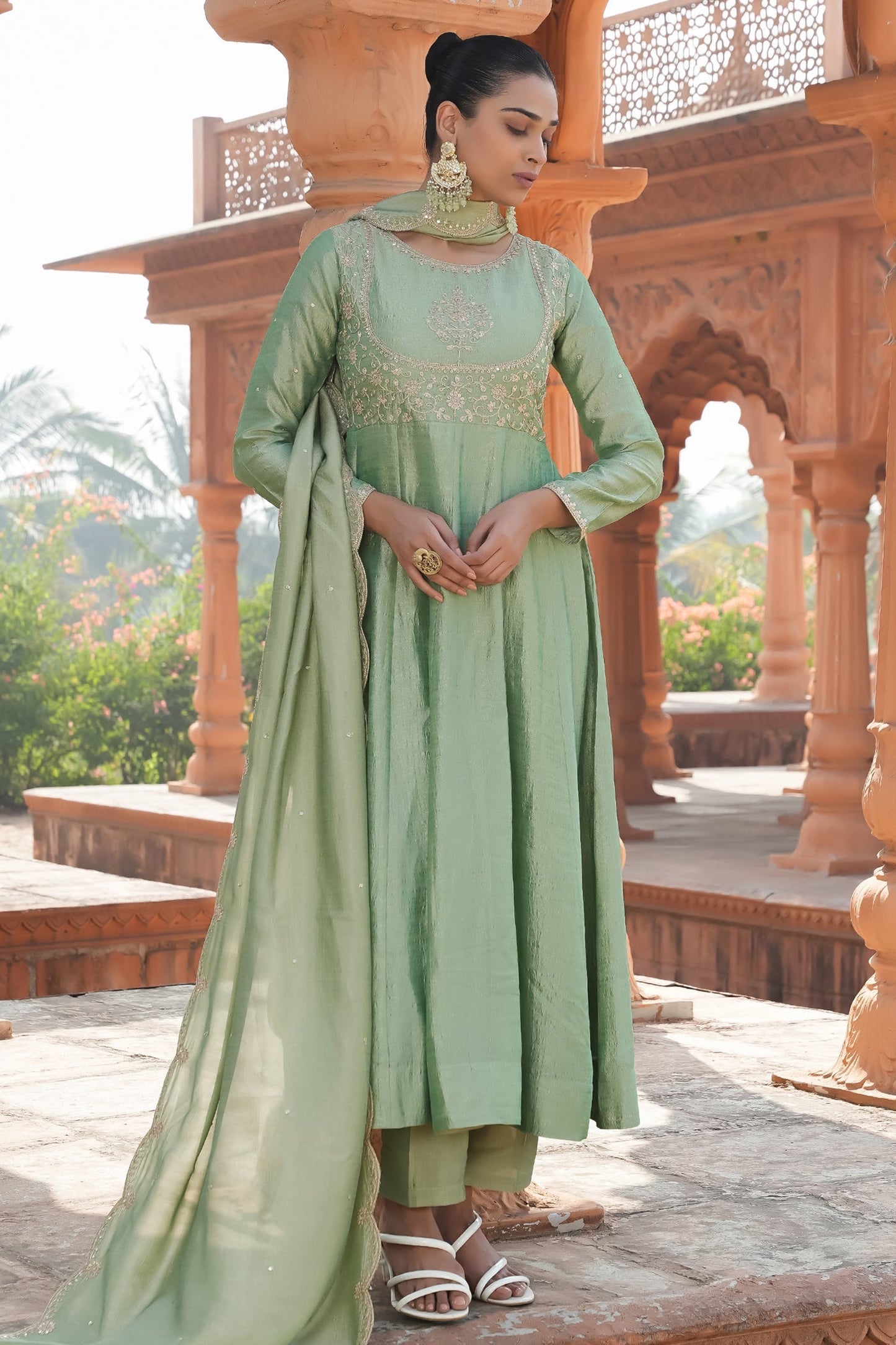 Art Silk Embroidered Anarkali Kurti Set