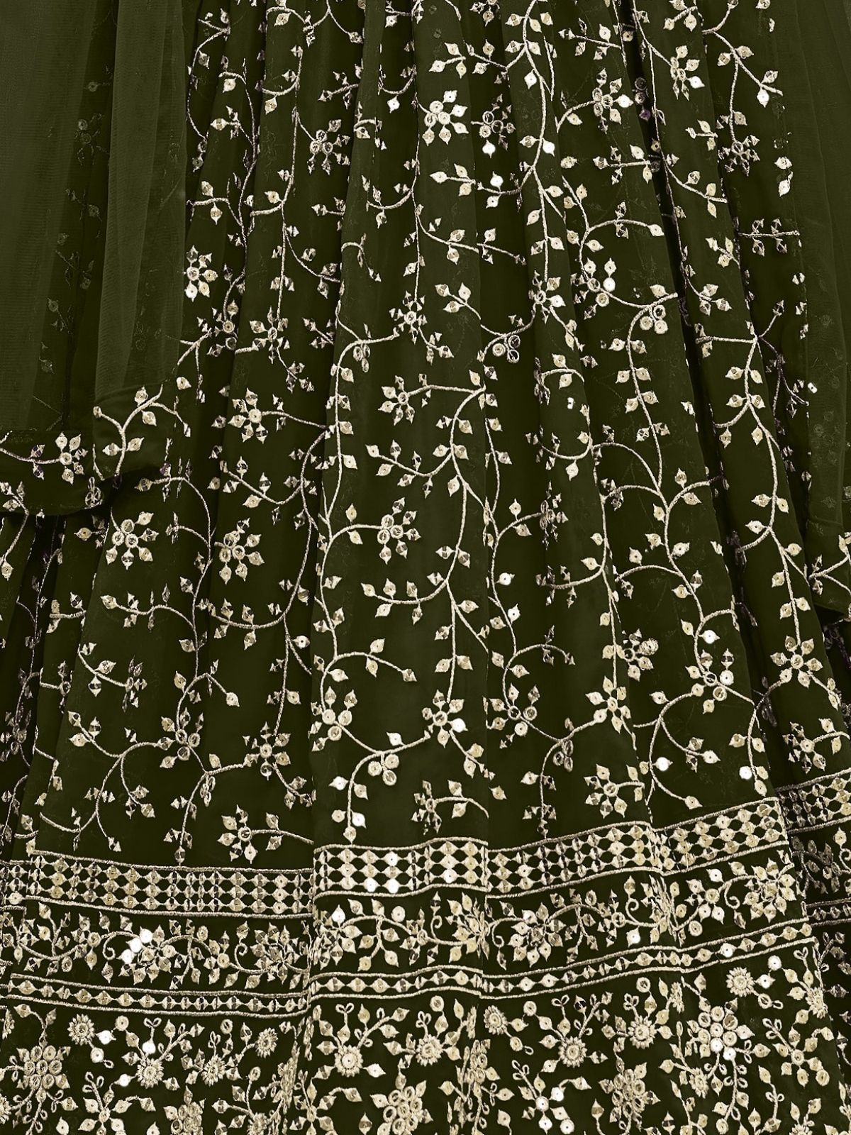 Odette Green Georgette Embroidered Semi-Stitched Lehenga For Women