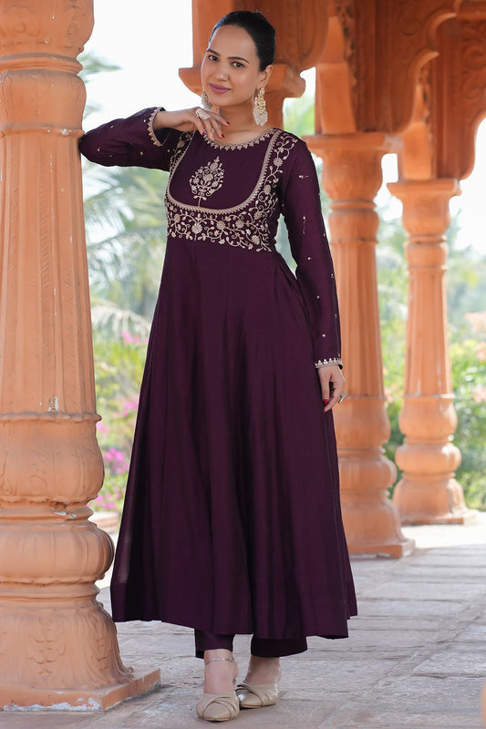 Art Silk Embroidered Anarkali Kurti Set