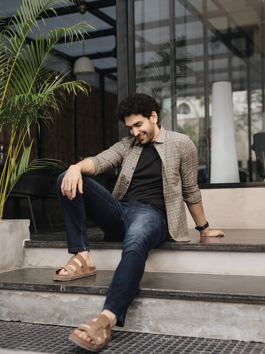 Green Checked Semi Casual Shirt