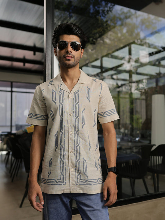 Beige Panel Printed Casual Shirt