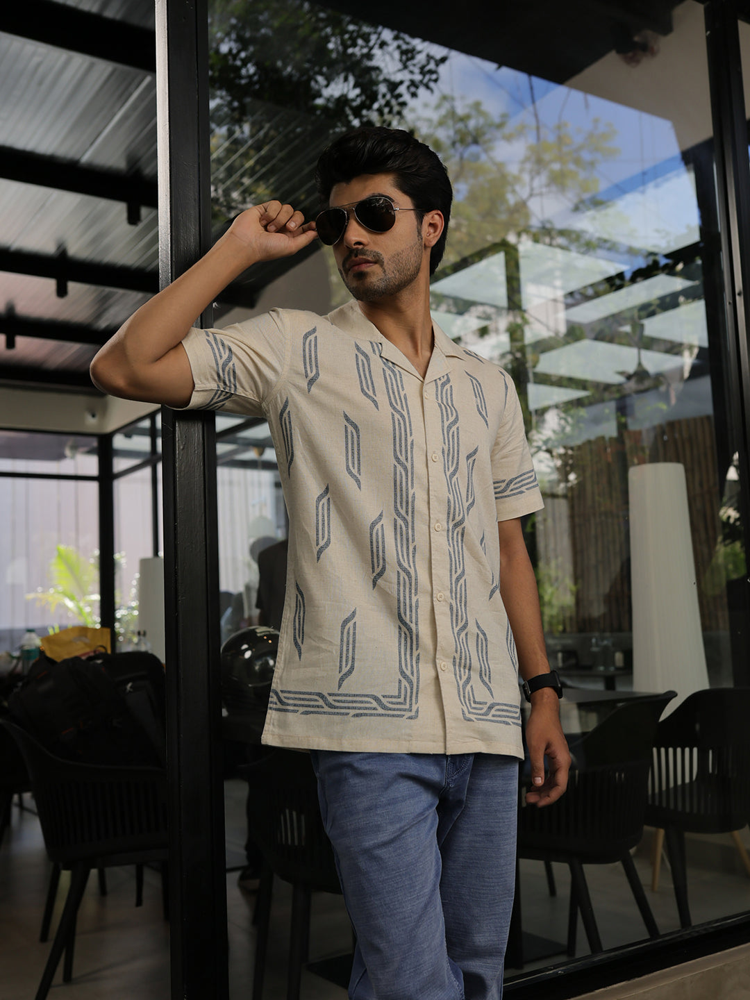 Beige Panel Printed Casual Shirt