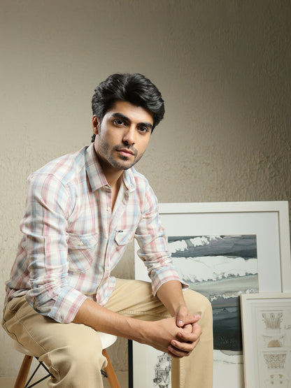 Pink Checked Semi Casual Shirt