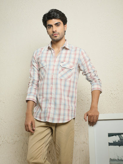 Pink Checked Semi Casual Shirt