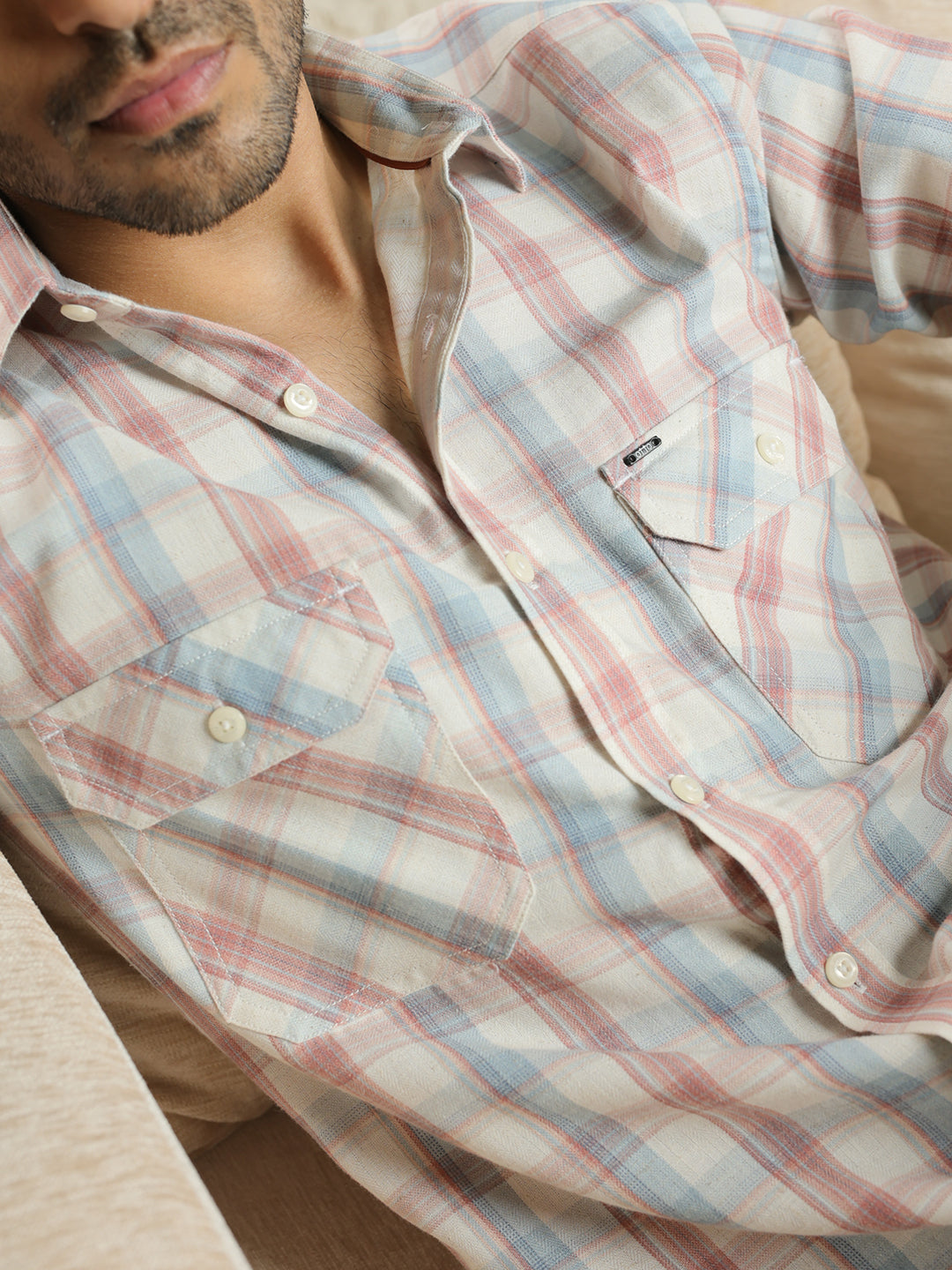 Pink Checked Semi Casual Shirt