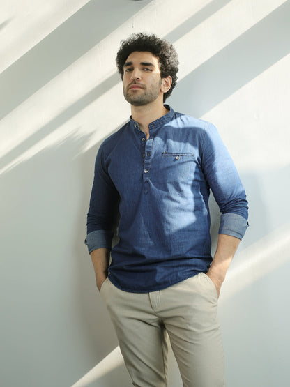 Dark Blue Casual Denim Shirt