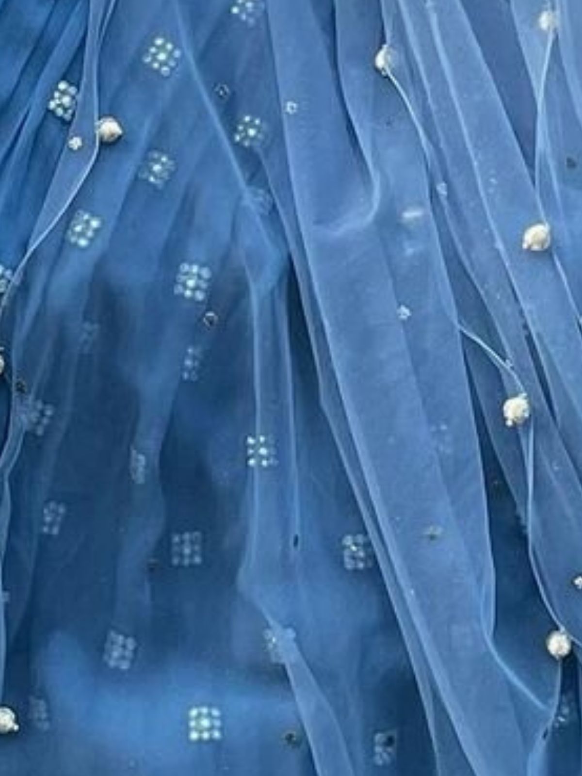 Odette Blue Georgette Embellished Semi-Stitched Lehenga For Women