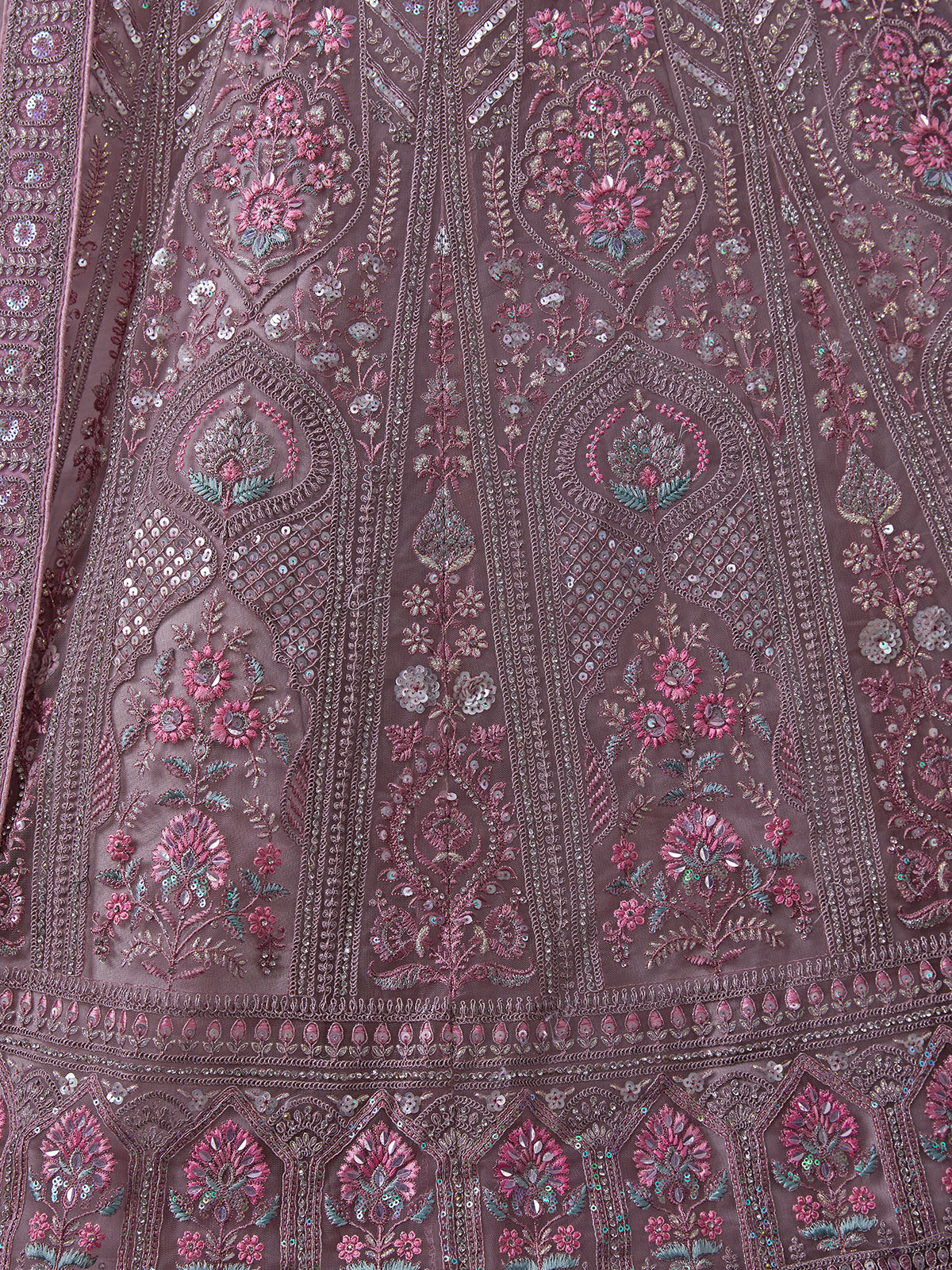 Odette Mauve Embroidered Soft Net Semi Stitched Lehenga With Blouse For Women