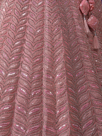 Odette Pink Embellished Soft Net Semi Stitched Lehenga With Blouse For Women