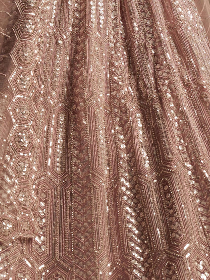 Odette Light Pink Net Embellished Semi-Stitched Lehenga For Women