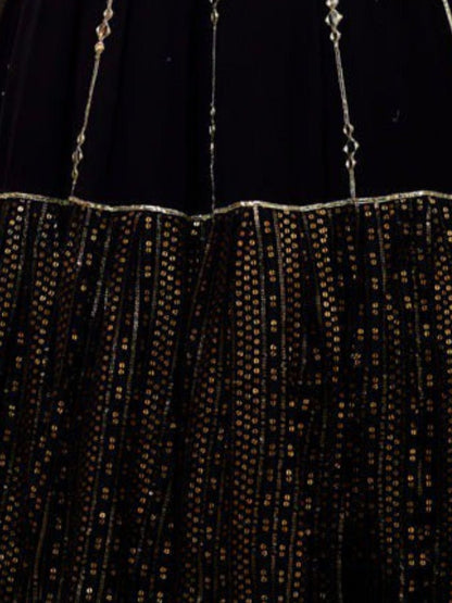 Odette Black Georgette Embellished Semi-Stitched Lehenga For Women