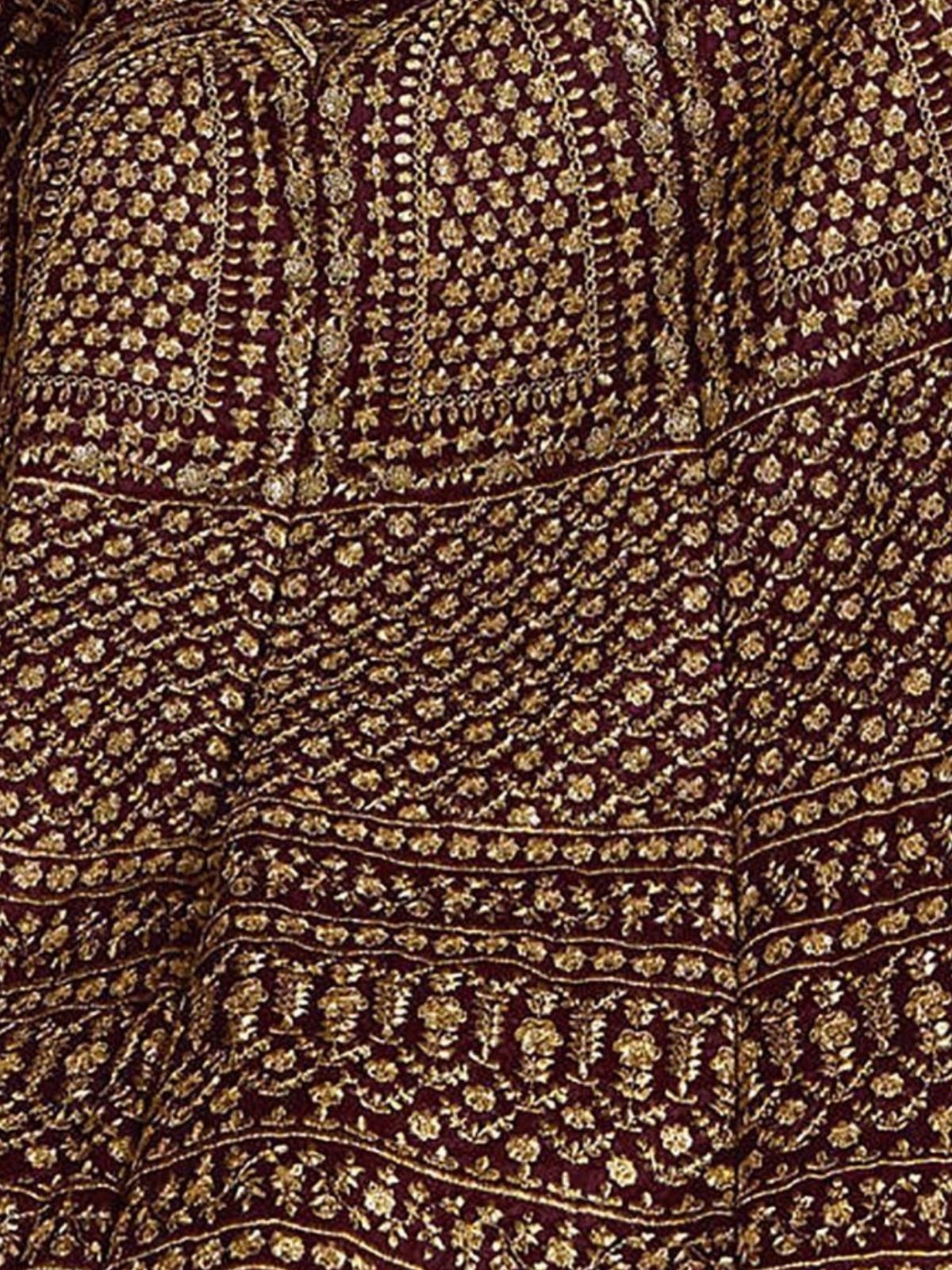 Odette Maroon Silk Blend Embroidered Semi-Stitched lehenga For Women