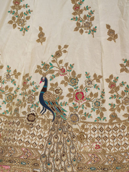 Odette Off White Silk Blend Embroidered Semi-Stitched Lehenga For Women