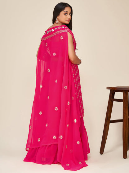Odette Women Designer Pink Georgette Semi Stitched Lehenga With Unstitched Blouse