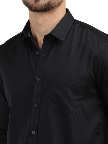 Navy Satin Solid Shirt