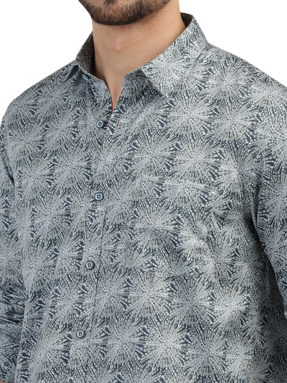 Teal Printed Semi Casual Shirt