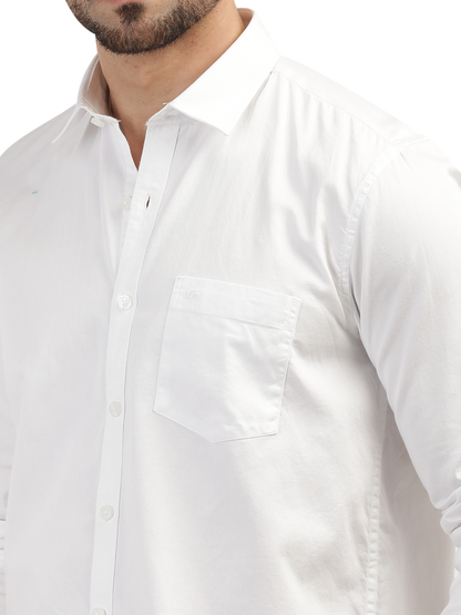 White Linen Blend Solid Shirt