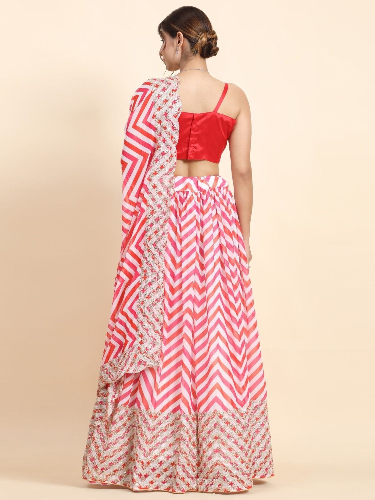 Odette Red Georgette Embellished Semi-Stitched Lehenga For Women