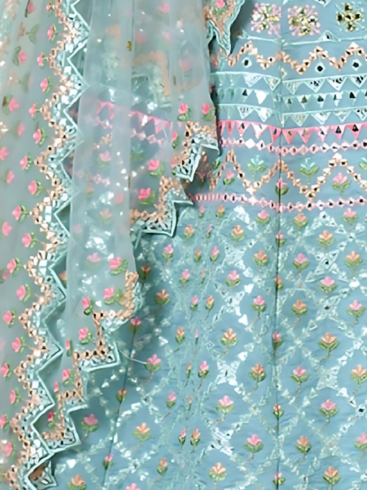 Odette Sky Blue Silk Blend Embroidered Semi-Stitched Lehenga For Women